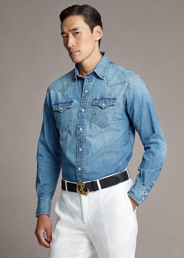 Men's Ralph Lauren Denim Western Shirts | 163845DTV